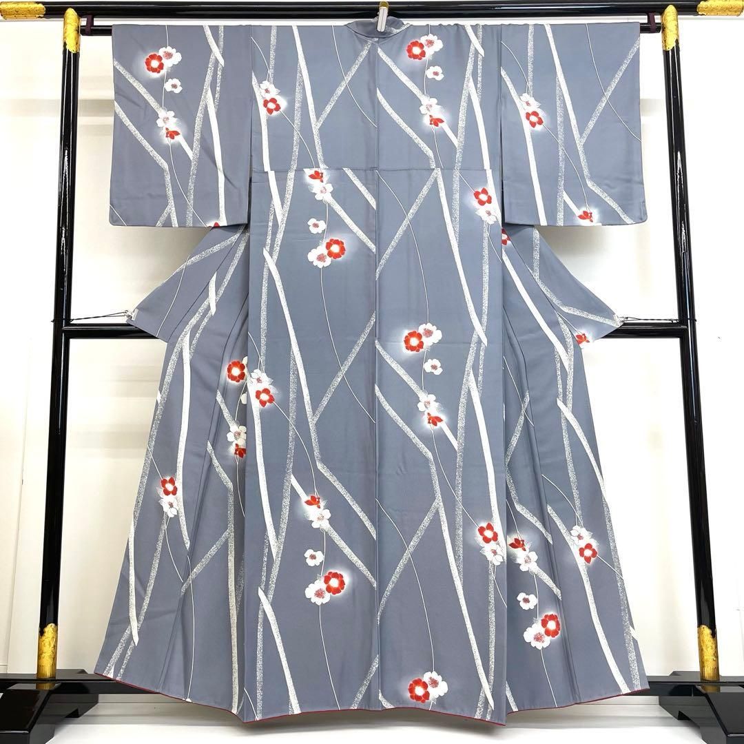 着物と帯 時流 K25778ts 正絹 小紋 グレー 裄67 丈162