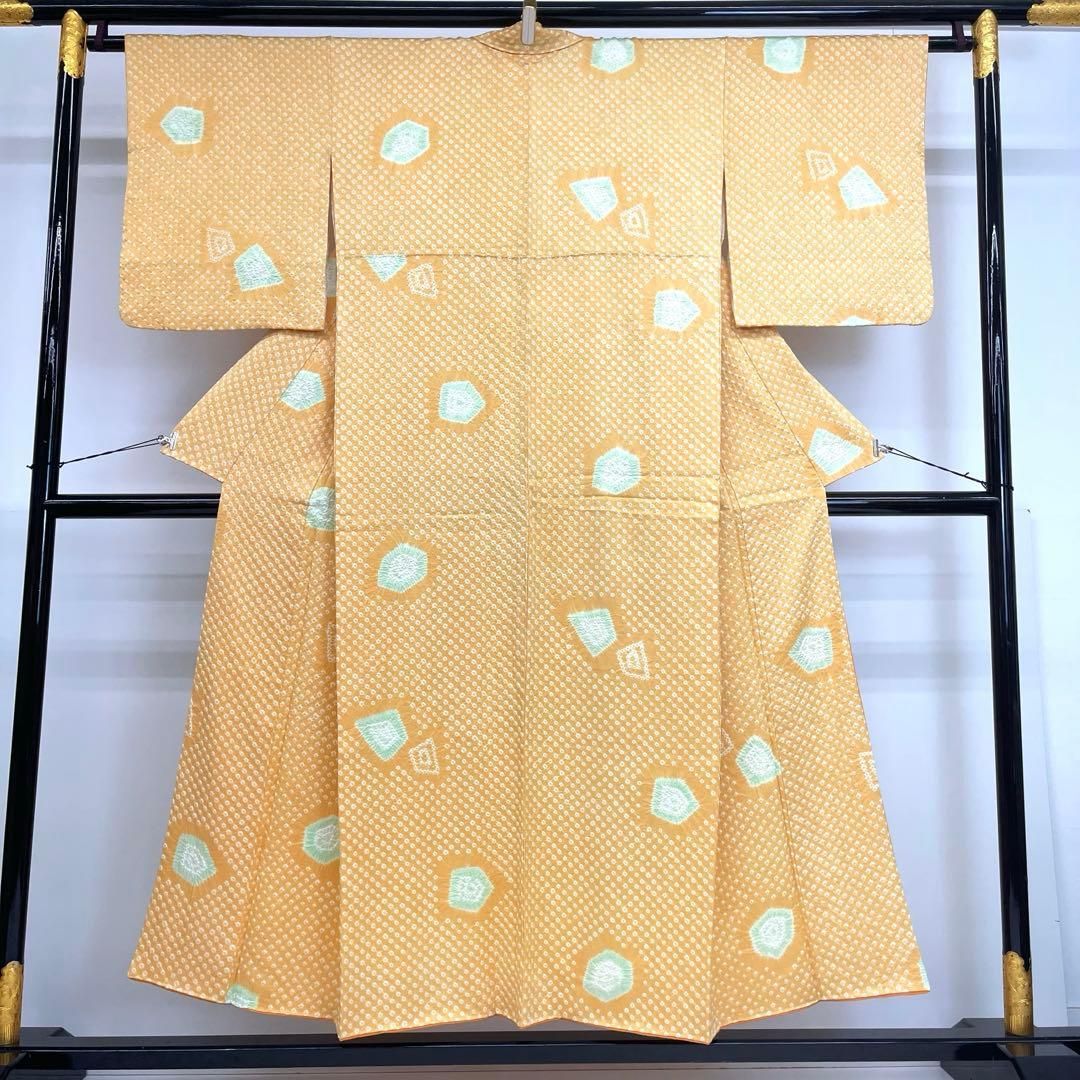 着物と帯 時流 K25776ts 正絹 小紋 総絞り オレンジイエロー