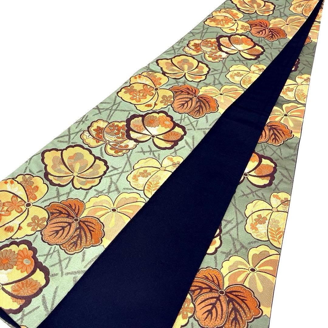 着物と帯 時流 O25769s 半幅帯 長尺 蔦の葉 くすみグリーン