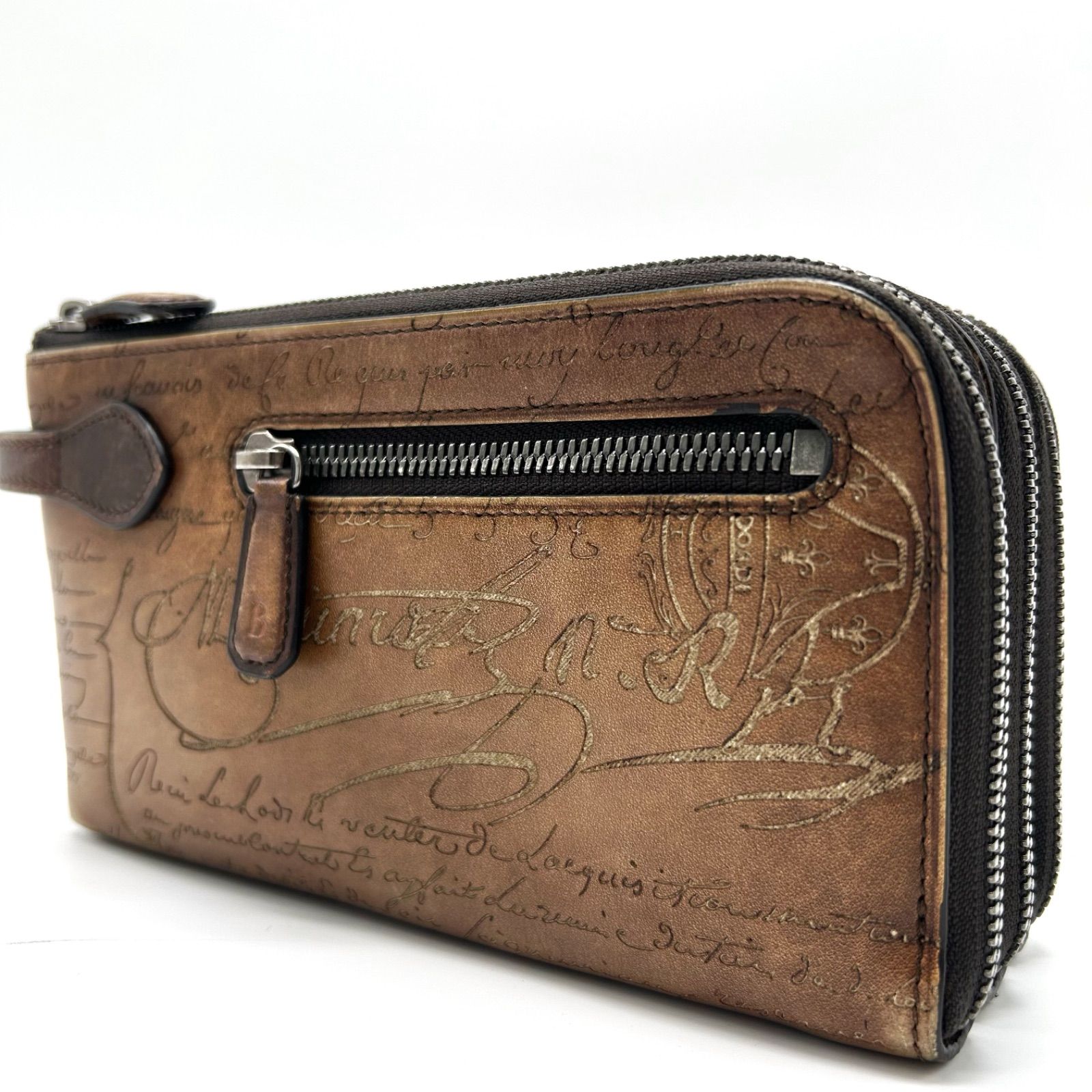 Berluti ベルルッティ カリグラフィ ティリワ オールインワン セカンドバッグ クラッチ ハンドバッグ カード ファスナー レザー ブラウン メンズ レディース ユニセックス