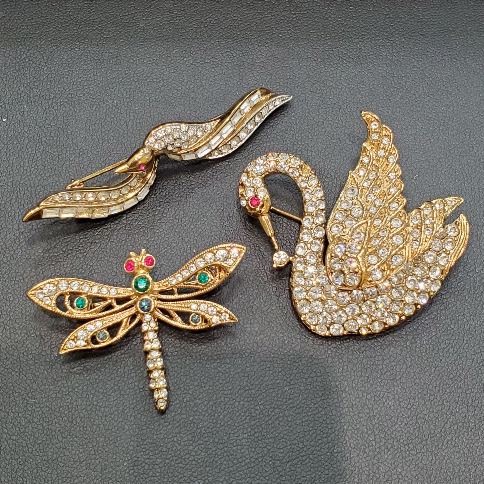 EL6 A-S Attwood and Sawyer アトウッド-ソーヤー レトロ ヴィンテージ ブローチ セット トンボ 白鳥 鳥 ビジュー MK11199