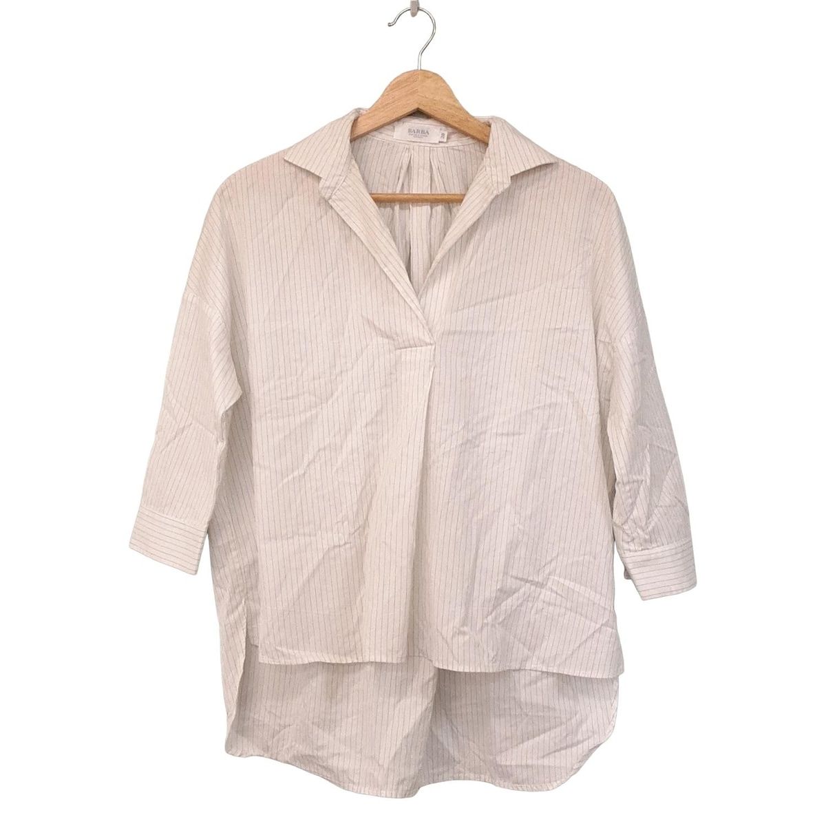 BARBA バルバ 七分袖シャツブラウス サイズ38 M レディース 白 グレー ストライプ プルオーバー