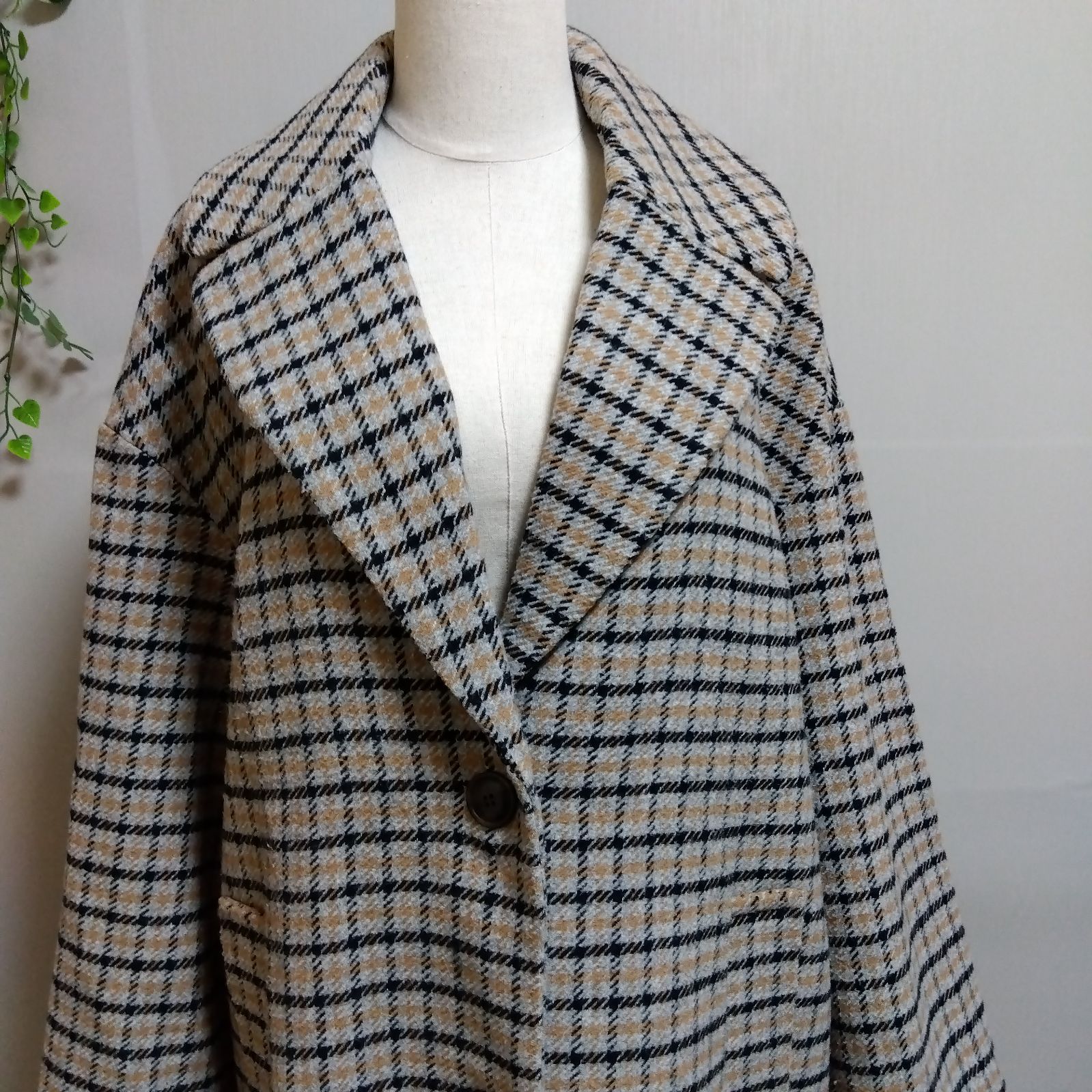 GAP ギャップ オーバーサイズ ロング ライン チェック ウール コート M 