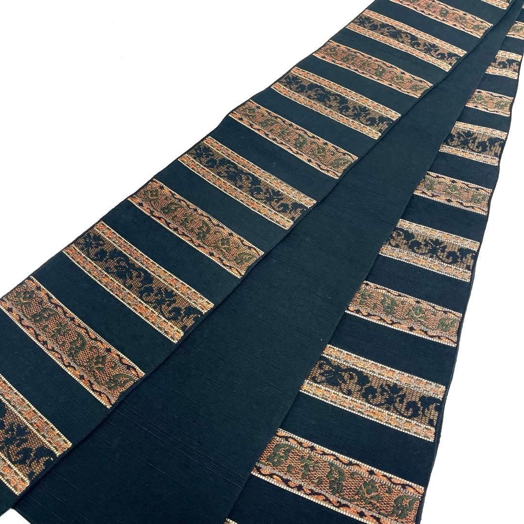 着物と帯 時流 O25765s 正絹 半幅帯 濃いグリーン 縞