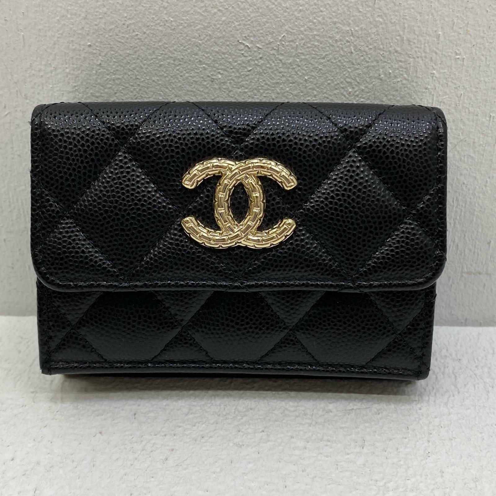 加古川店 CHANEL シャネル 三つ折り財布 マトラッセ ココマーク コンパクト AP4084 キャビアスキン 125