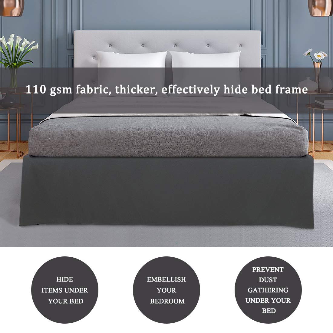 迅速発送】PiccoCasa ベッドスカート ポリエステル 無地 洋式 北欧