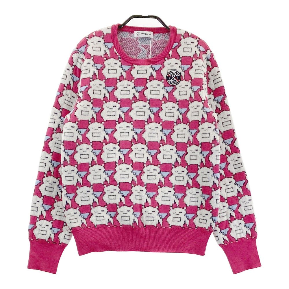 サイズ L AND PER SE アンパスィ 長袖ニットセーター ウール混 総柄 ピンク系 240101551383 ゴルフウェア レディース ストスト
