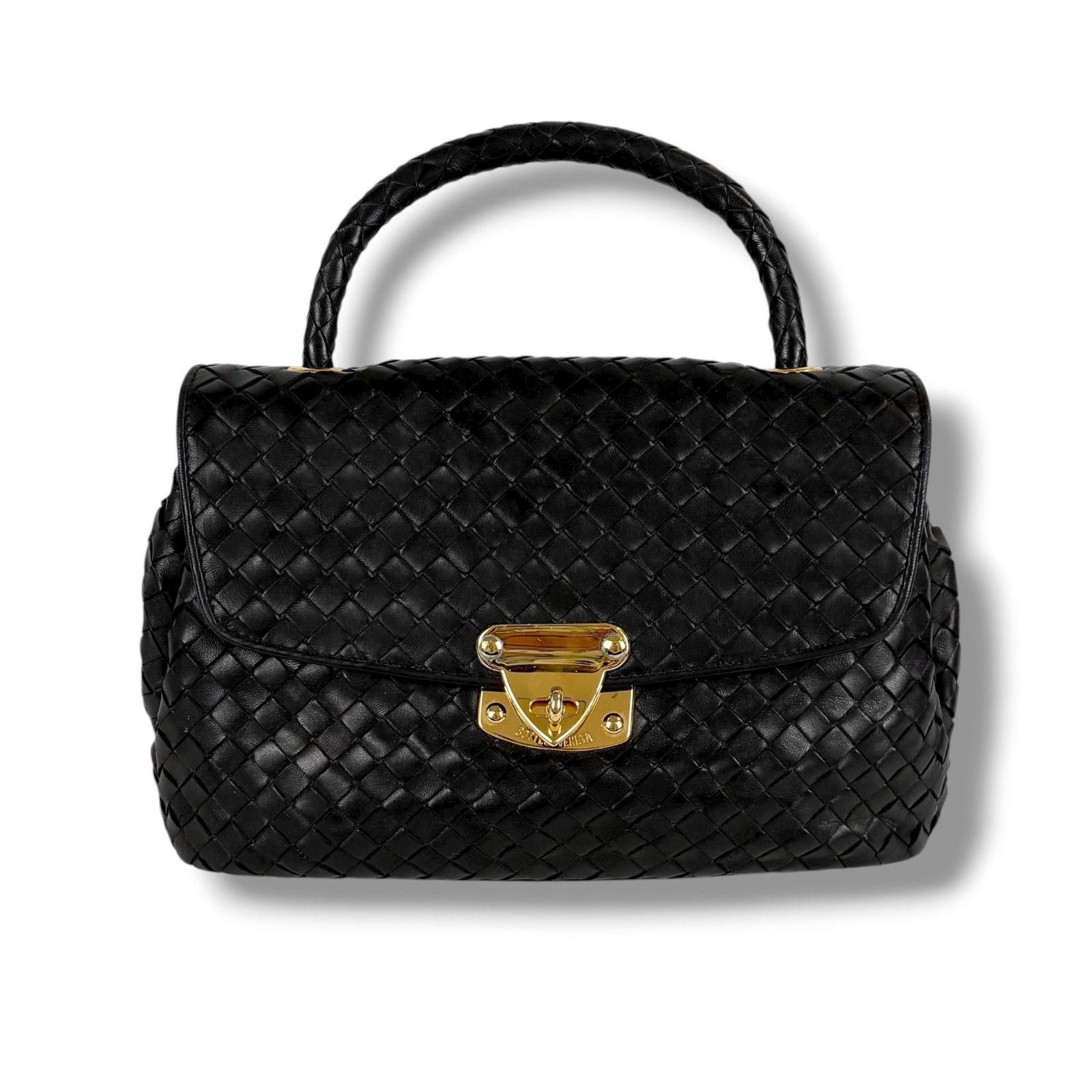 ボッテガヴェネタ BOTTEG VENETA トップハンドルバッグ ターンロック式 ブラック 黒 イントレチャートレザー