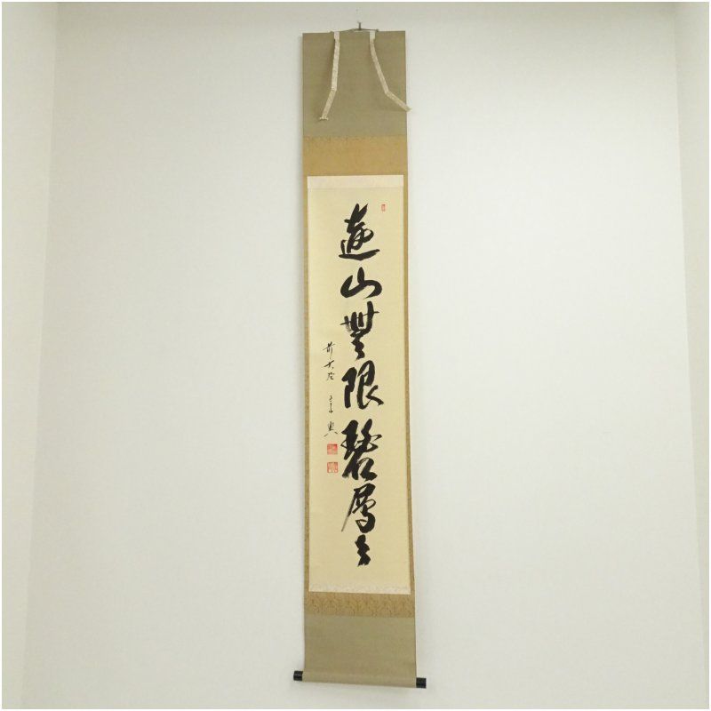 前大徳 西垣宗興筆 遠山無限碧層々 一行書 肉筆紙本掛軸 共箱 掛け軸 床の間 書 おしゃれ 絵画 表具 芸術 茶道 年中掛け インテリア 茶掛 掛物 和室 5月 6月 春夏