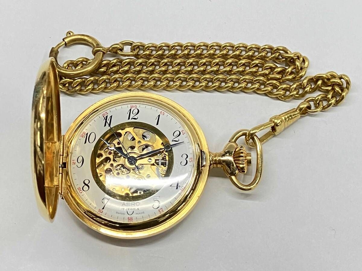ジャンク ジャンク 稼働品 AERO アエロ 懐中時計 スケルトン 機械式 手巻き 時計
