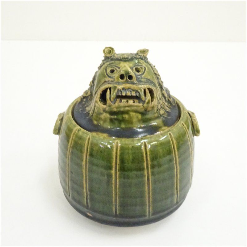 白山窯 山田正和造 織部獅子香炉 共箱 香道具 お香 おしゃれ かわいい インテリア アンティーク お茶 茶道 骨董 お線香 焼香 床の間