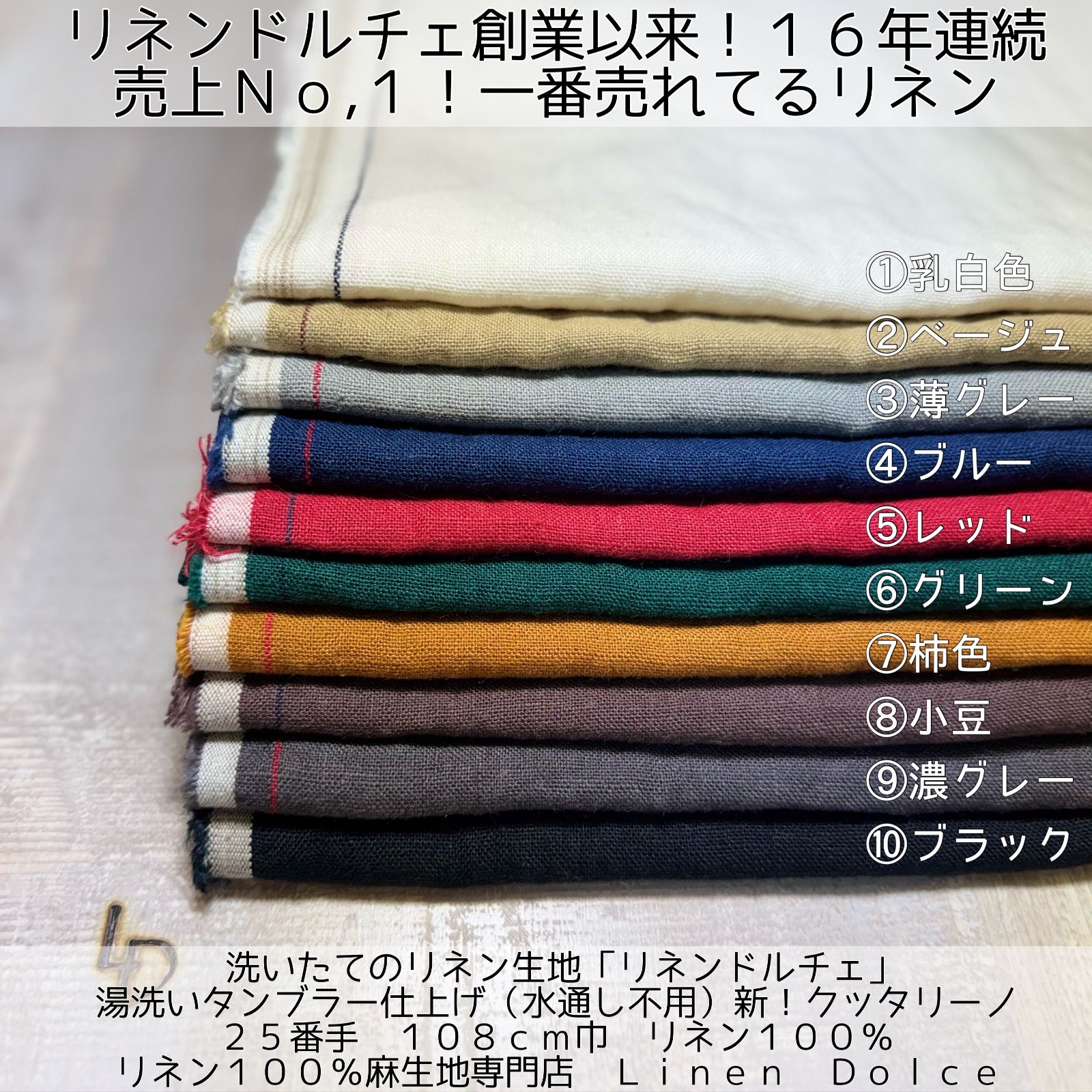 洗いたてリネン生地 セット ５０cm×布巾 ２５番手リネン100％の麻生地セルビッチ両耳ラインリネン 湯洗いタンブラー仕上げ 水通し不用リネン 先染め リネン リネンドルチェ