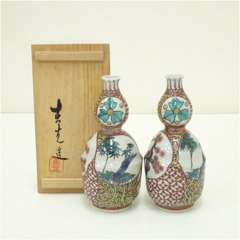 九谷焼 加州聖城窯 堀江青光造 丸紋瓢徳利 共箱 酒器 おしゃれ かわいい 酒 日本酒 和食 懐石 骨董 とっくり インテリア 茶事 茶道 茶道具