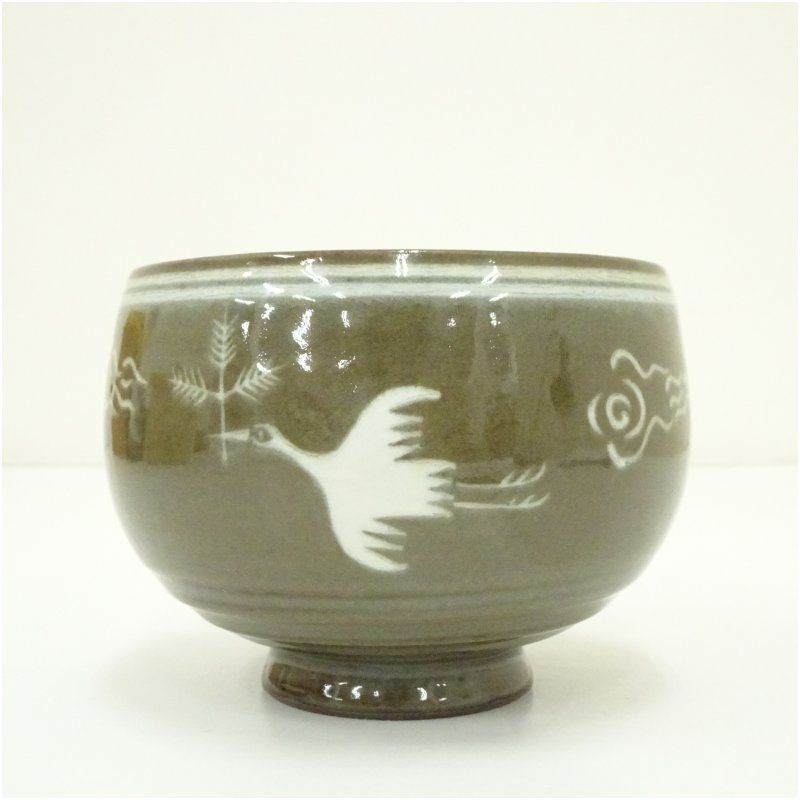 高田焼 十一代 上野才助造 象嵌茶碗（共箱） 茶道 抹茶 おしゃれ 抹茶