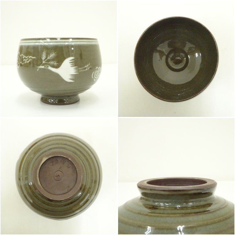 高田焼 十一代 上野才助造 象嵌茶碗（共箱） 茶道 抹茶 おしゃれ 抹茶