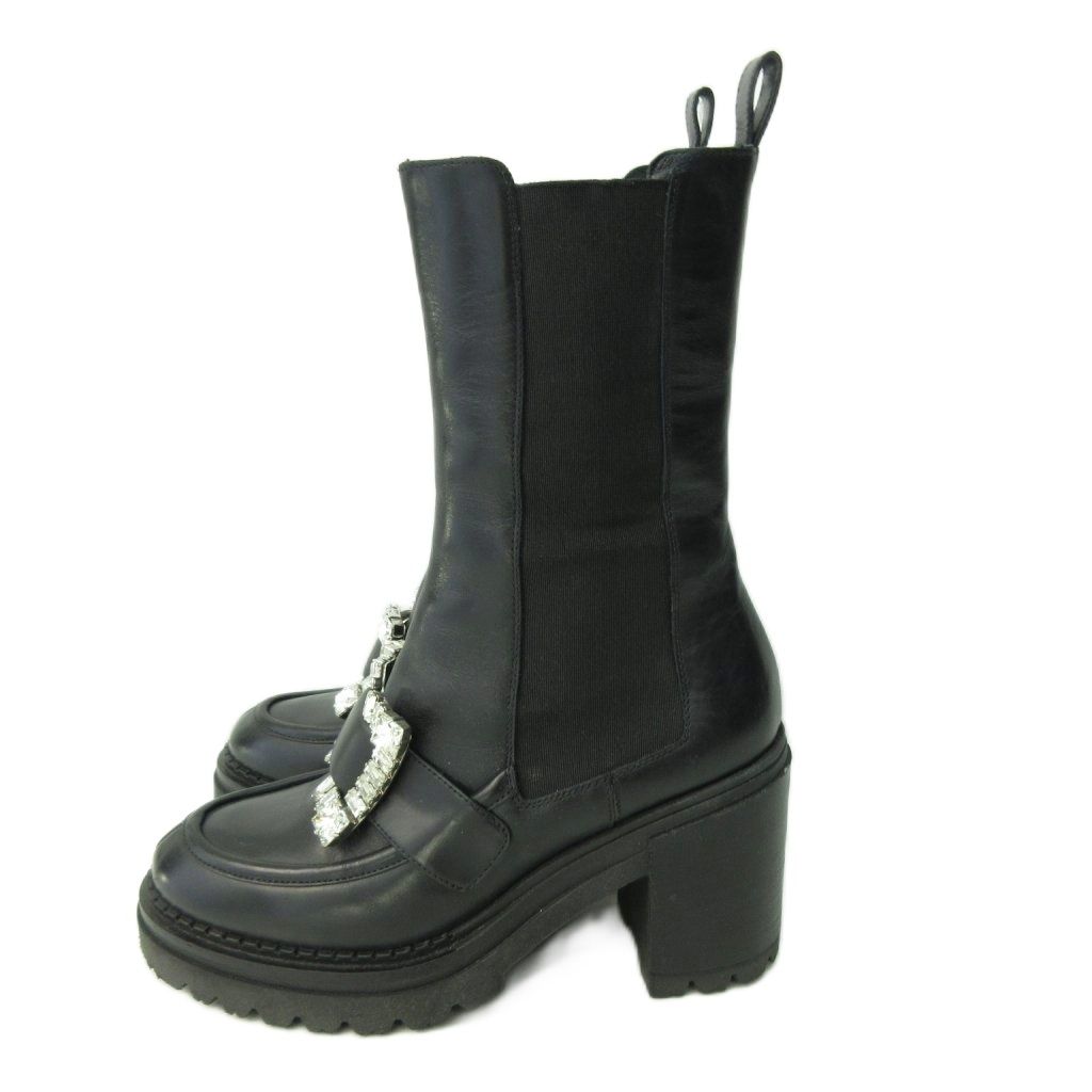 セルジオロッシ Sergio rossi 23 AW バイカープリンス サイドゴアブーツ クリスタル ビジュー 黒 ブラック 35.5 約22.5 cm