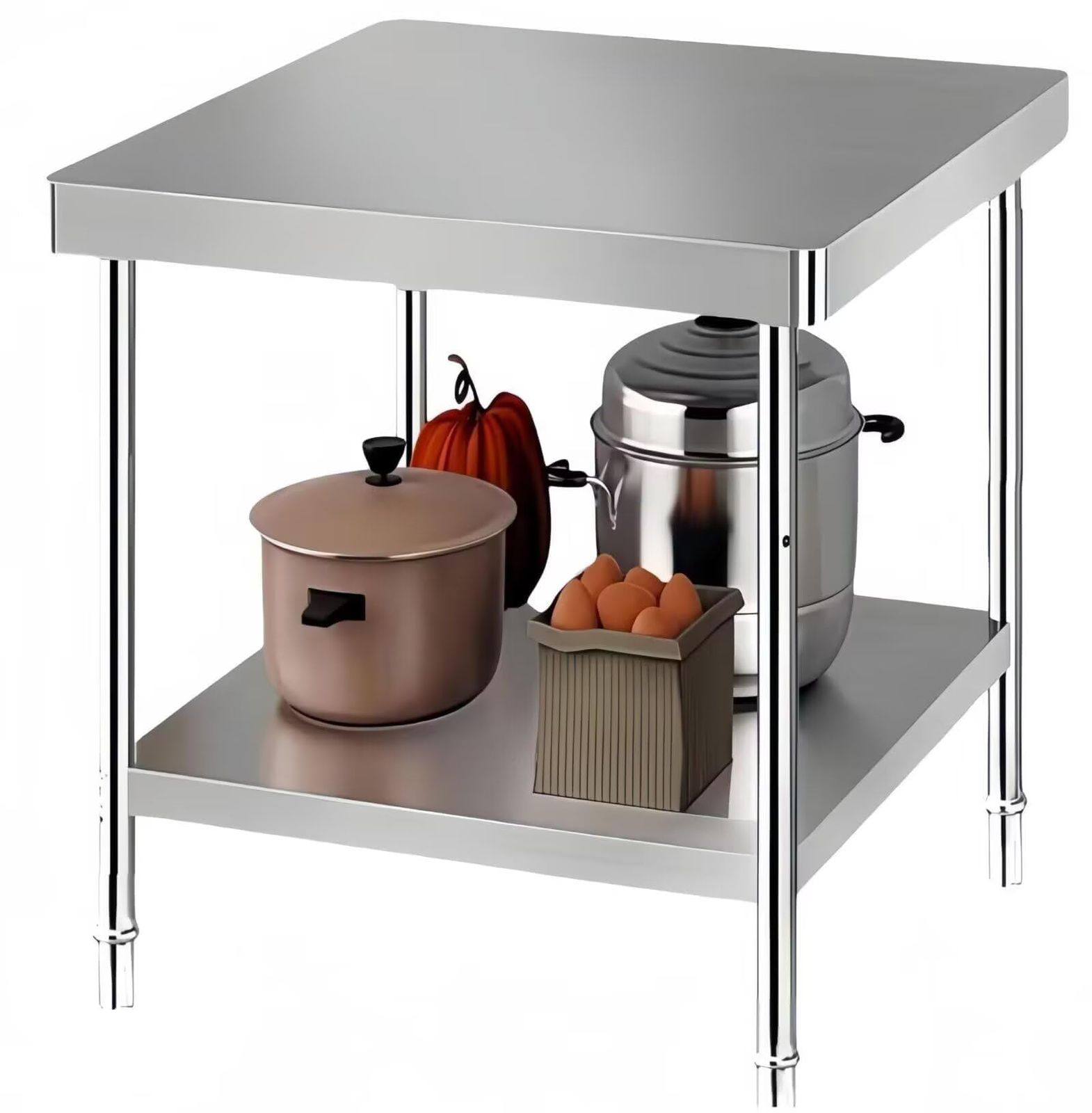 ステンレス 作業台 業務用 調理台 2段 600×600×810mm 厨房作業台 ステンレステーブル 丸角デザイン ぶつかり防止 ワークテーブル キッチン 飲食店 家庭用 日本語取扱説明書付き