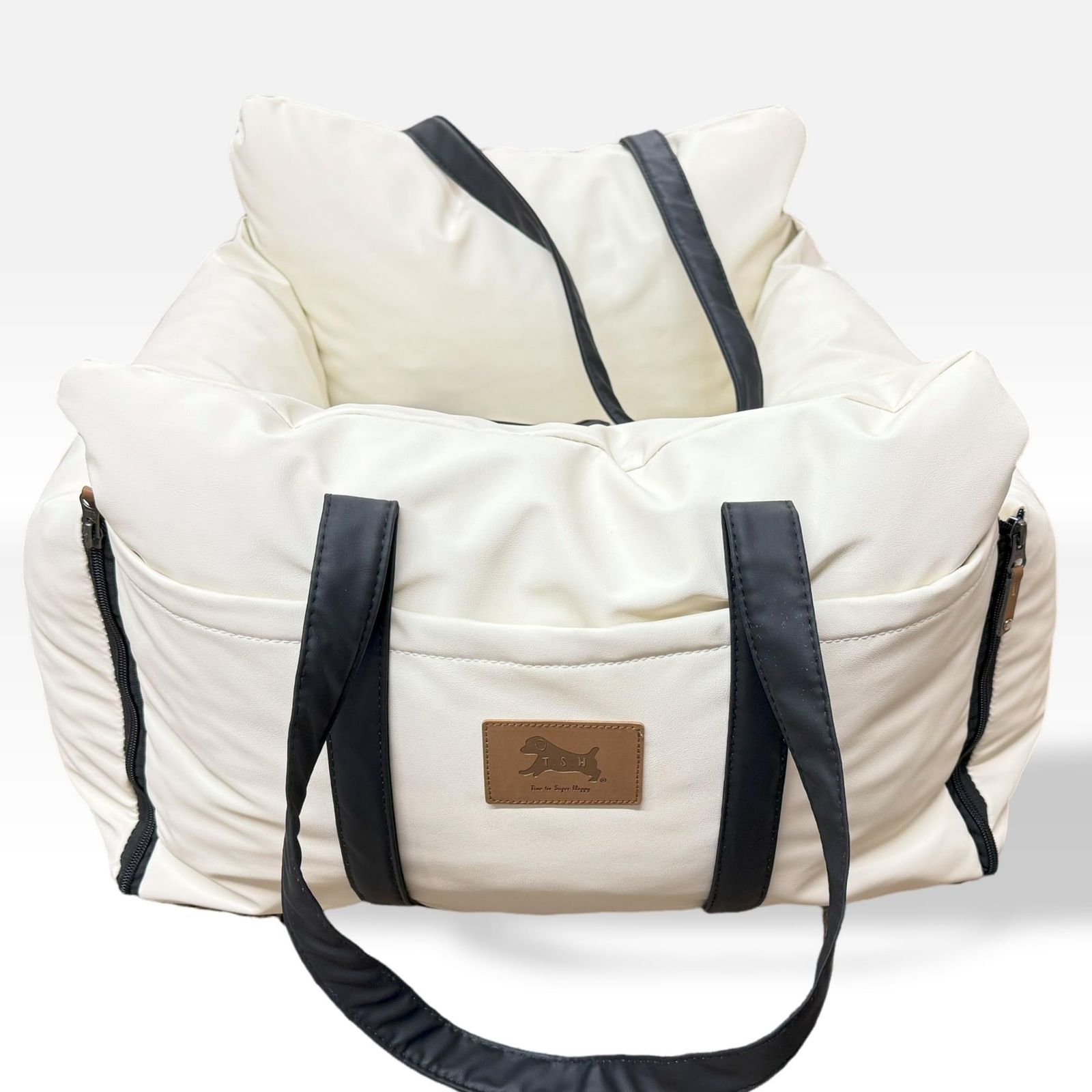 T.S.H ドライブボックスシート PUレザー 合皮 犬 ペット ドライブベッド ドライブボックス 車用ペットシート 座席シート 飛び出し防止フック付 リバーシブルクッション 小型犬 超小型犬 ペットキャリーバッグ ペットシート ソファー ミルキーホ