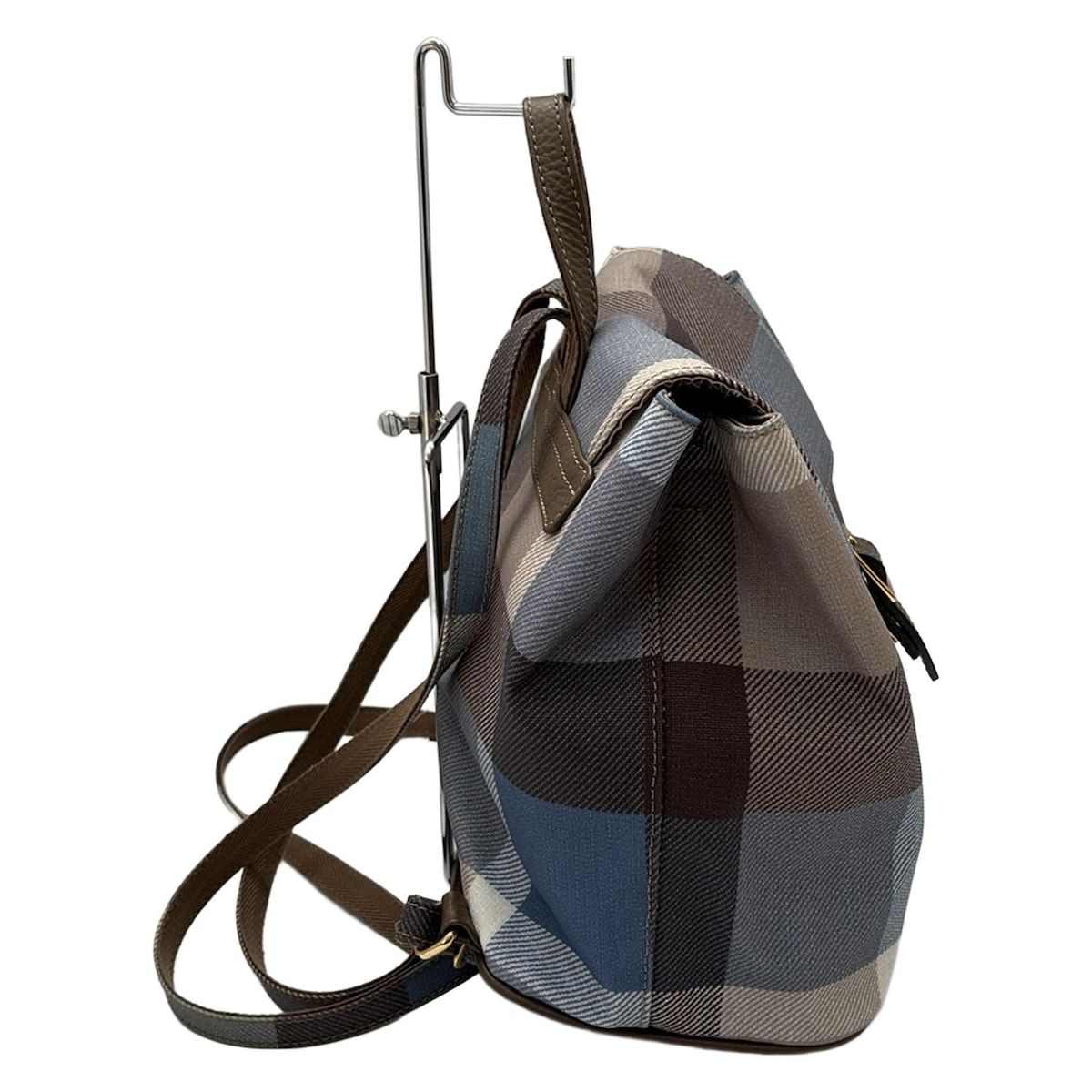 BLUE LABEL CRESTBRIDGE ブルーレーベルクレストブリッジ リュックサック - ブルー×ダークブラウン×マルチ チェック柄 レザー