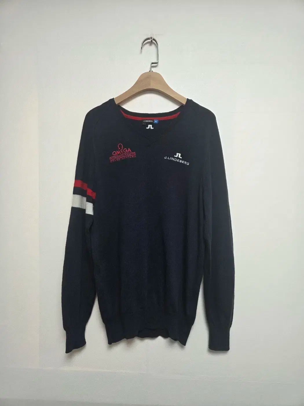 J.リンドバーグ メンズ オメガ コラボ 長袖 ニットTシャツ ネイビー M