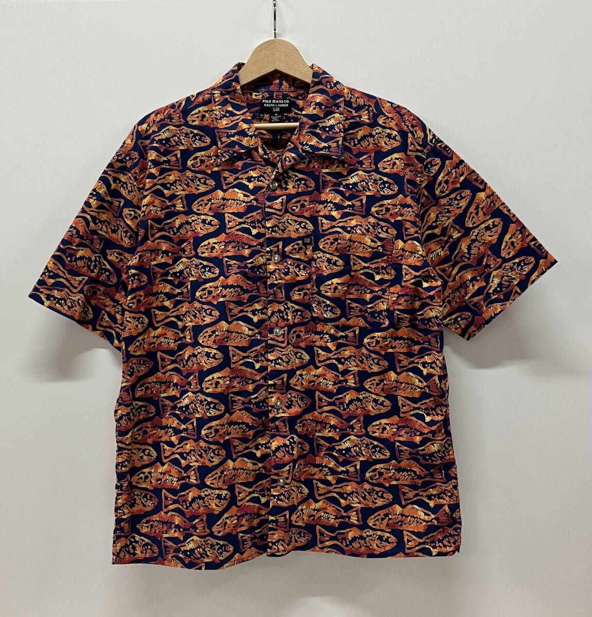 POLO JEANS ポロ ジーンズ RN67437 魚柄 オープンシャツ 半袖シャツ サイズS コットン インド製