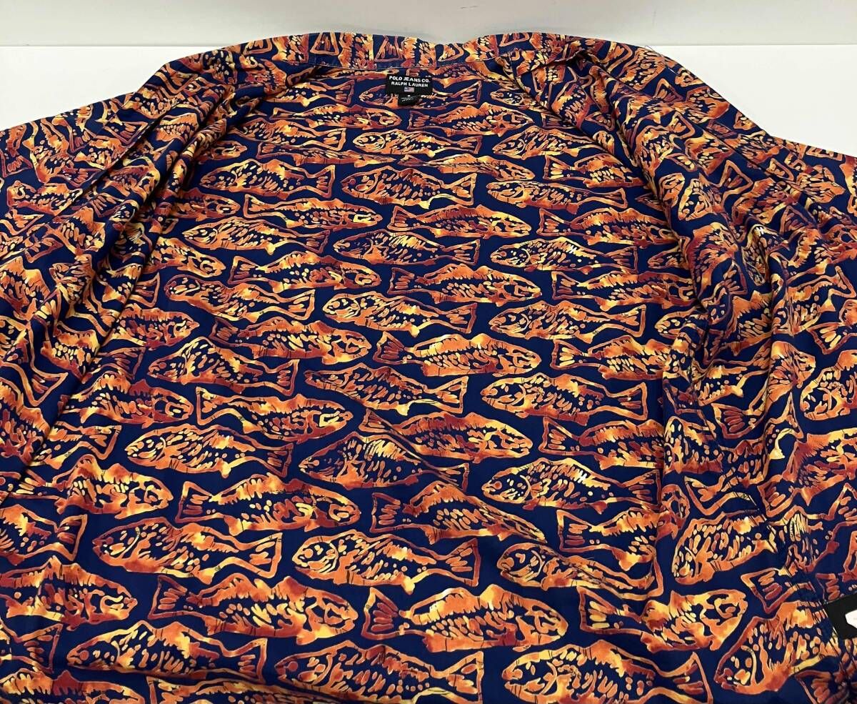 インスピレーションを与える POLO JEANS ポロ ジーンズ RN67437 魚柄 オープンシャツ 半袖シャツ サイズS コットン インド製 2025福袋
