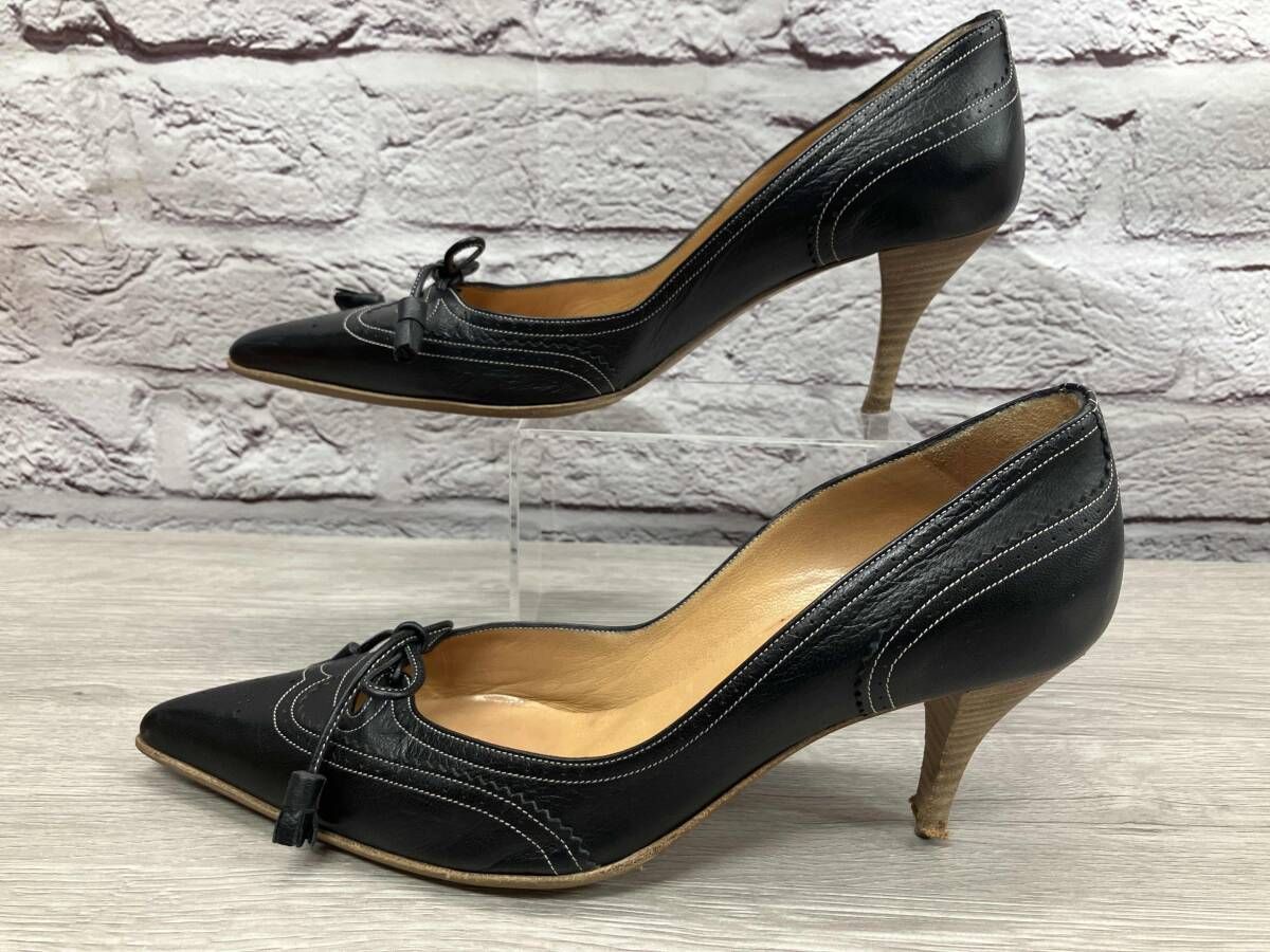 HERMES パンチングレディースシューズ パンプス 表記サイズ36 1 2 ブラック 保存袋付き