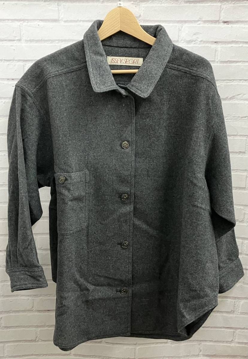 ISSEY MIYAKE イッセイミヤケ 80s ISSEY SPORT アーカイブ 古着 長袖シャツ 7 グレー ホワイト