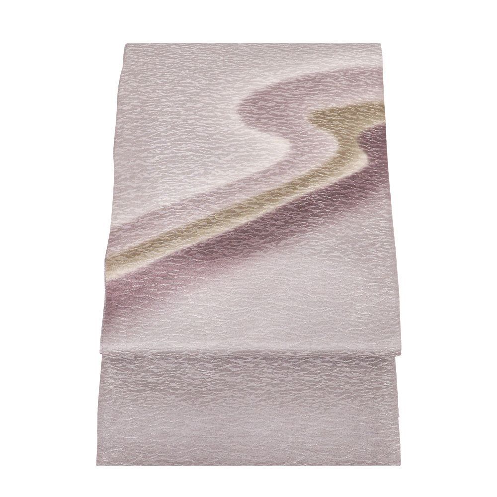 お洒落訪問着用 袋帯 正絹 グレー 緑 赤紫 銀糸通し 流水 ロングサイズ F8392 レディース シルク ギフト セミフォーマル