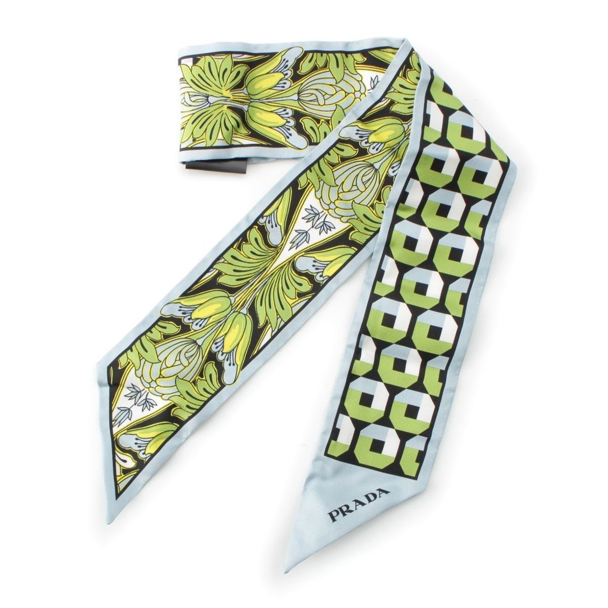プラダ シルク プリントツイール リボン スカーフ 1 FF 008 ブルー グリーン