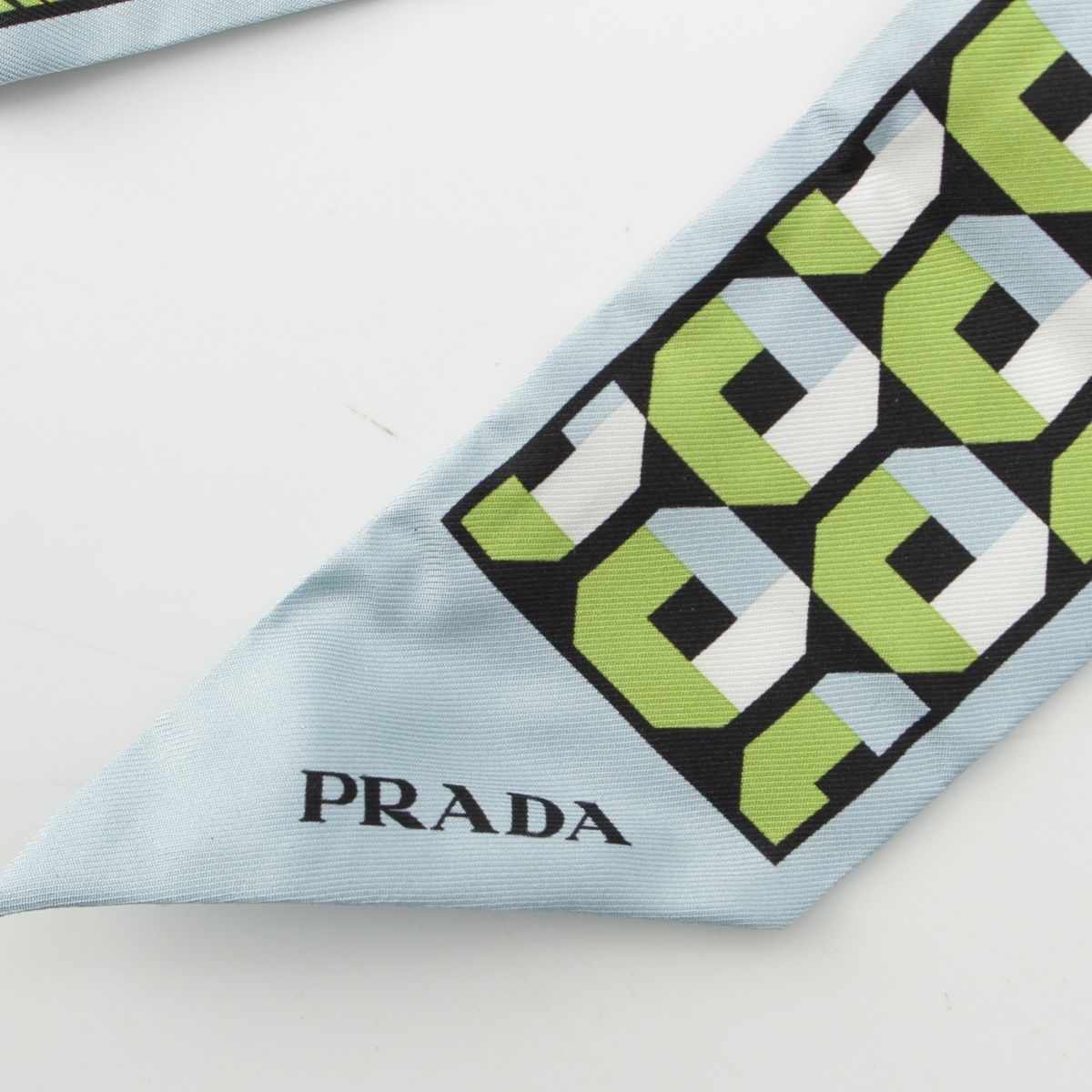 プラダ シルク プリントツイール リボン スカーフ 1FF008 ブルー×グリーン
