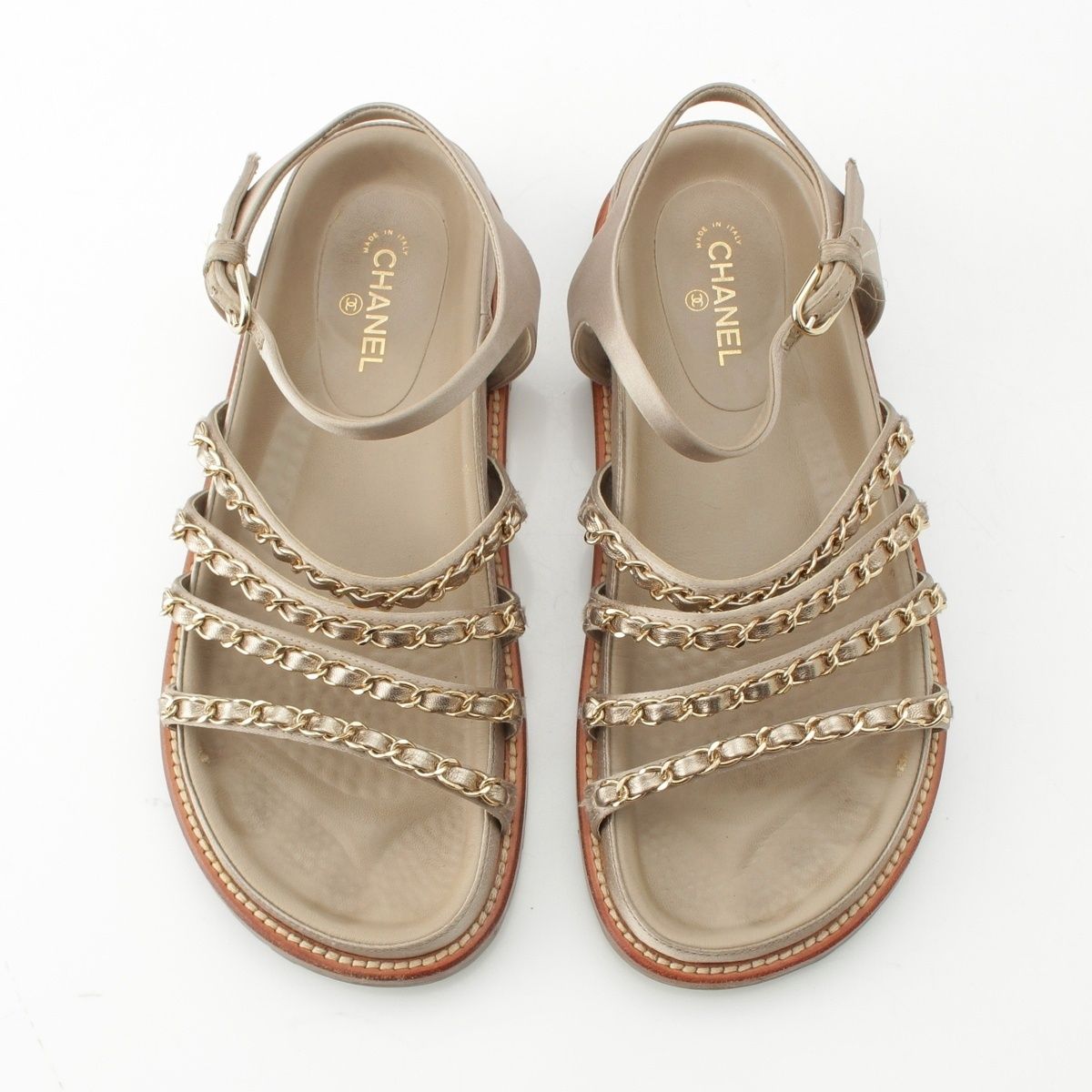 シャネル レザー チェーン ココマーク サンダル ゴールド 37【中古