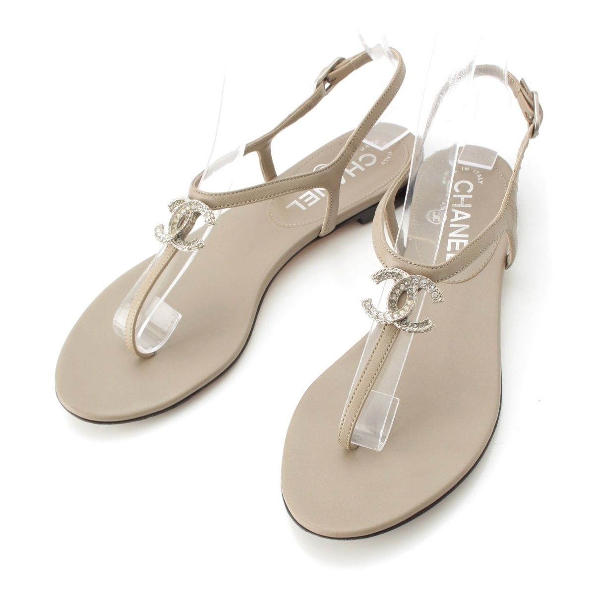 シャネル ココマーク ラインストーン サンダル G28308 ベージュ 35.5