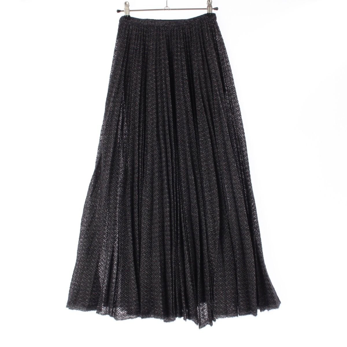 クリスチャンディオール 24年 モヘア アルパカ シルク プリーツニット ミドル スカート ボトムス 444J20AM482 ブラック 34