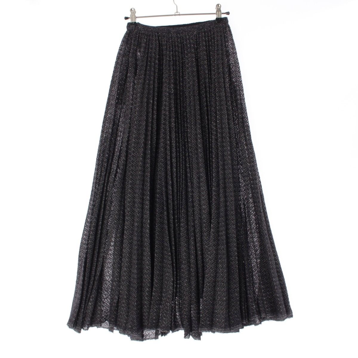 クリスチャンディオール 24年 モヘア アルパカ シルク プリーツニット ミドル スカート ボトムス 444J20AM482 ブラック 34