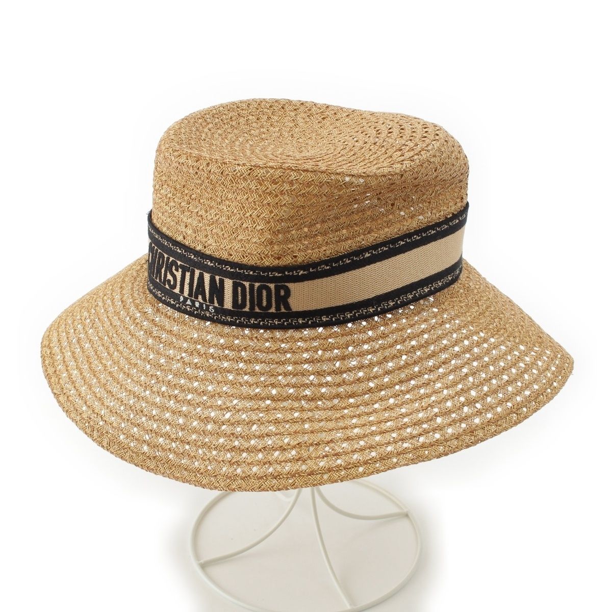 ディオール ペーパー D Bobby ワイドブリム ラフィア ハット 34DBP924G153 ベージュ ブラック 56