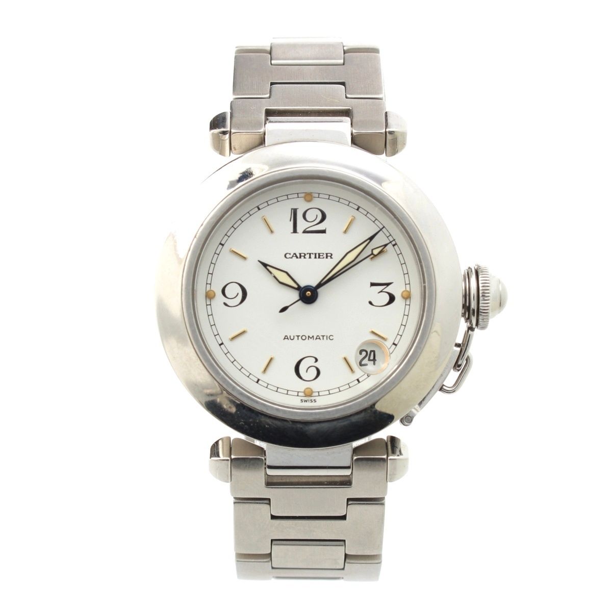 カルティエ パシャC AT SS 腕時計 ホワイト文字盤 W31015M7 シルバー