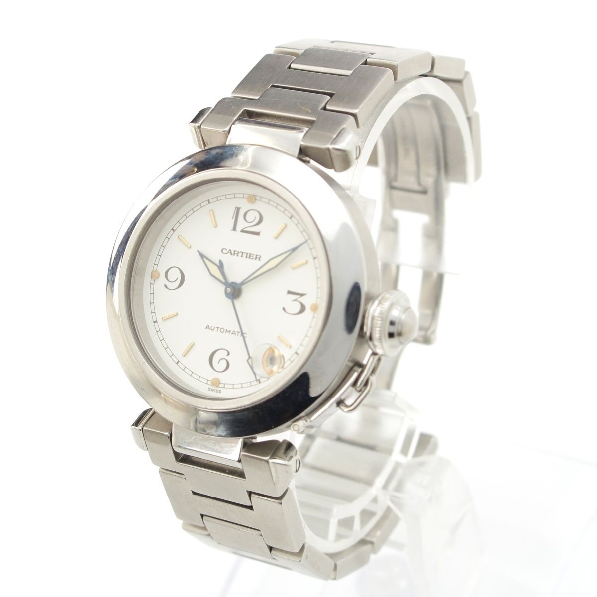 カルティエ パシャC AT SS 腕時計 ホワイト文字盤 W31015M7 シルバー