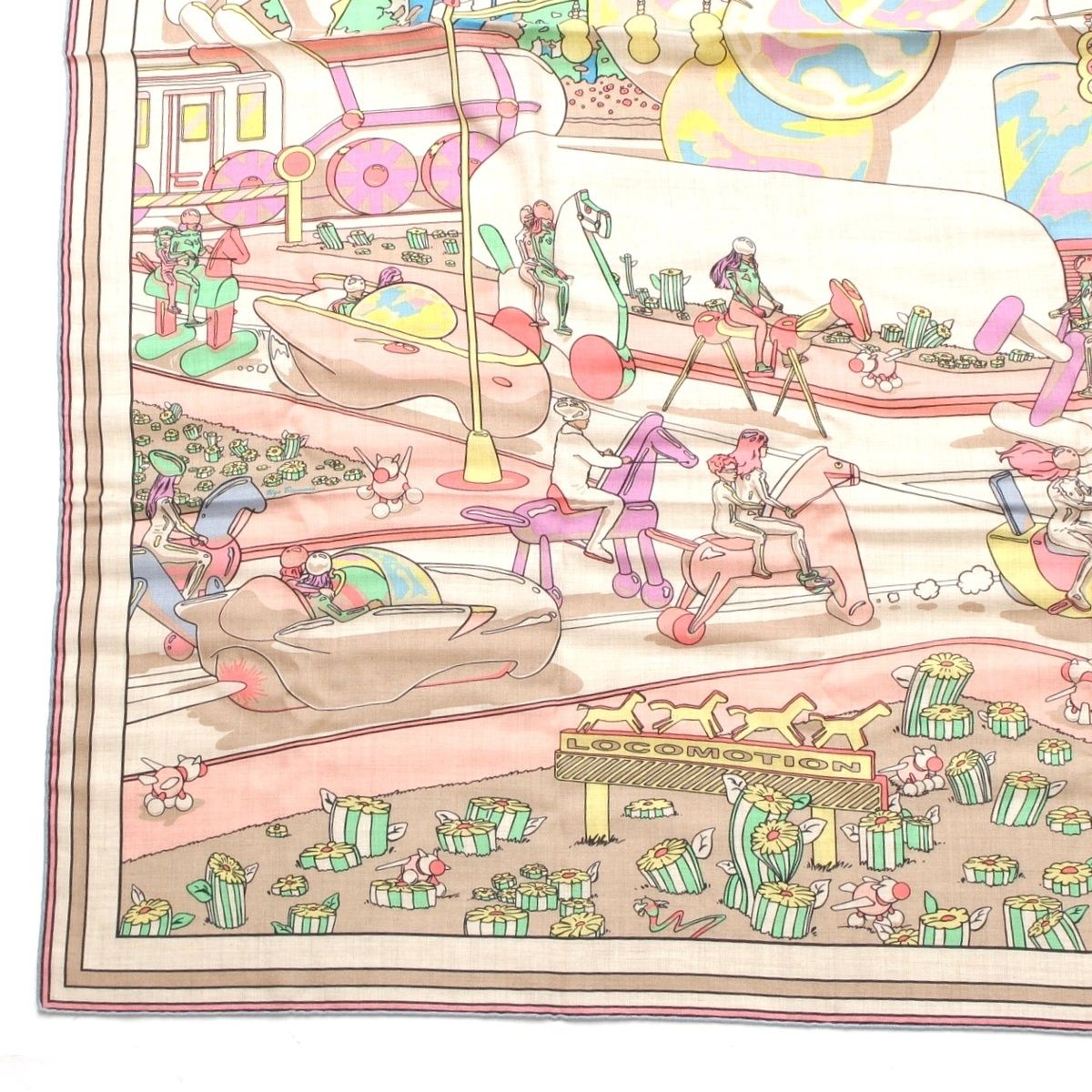 エルメス カレ140 カシミヤ シルク カレジェアン LOCOMOTION ロコ