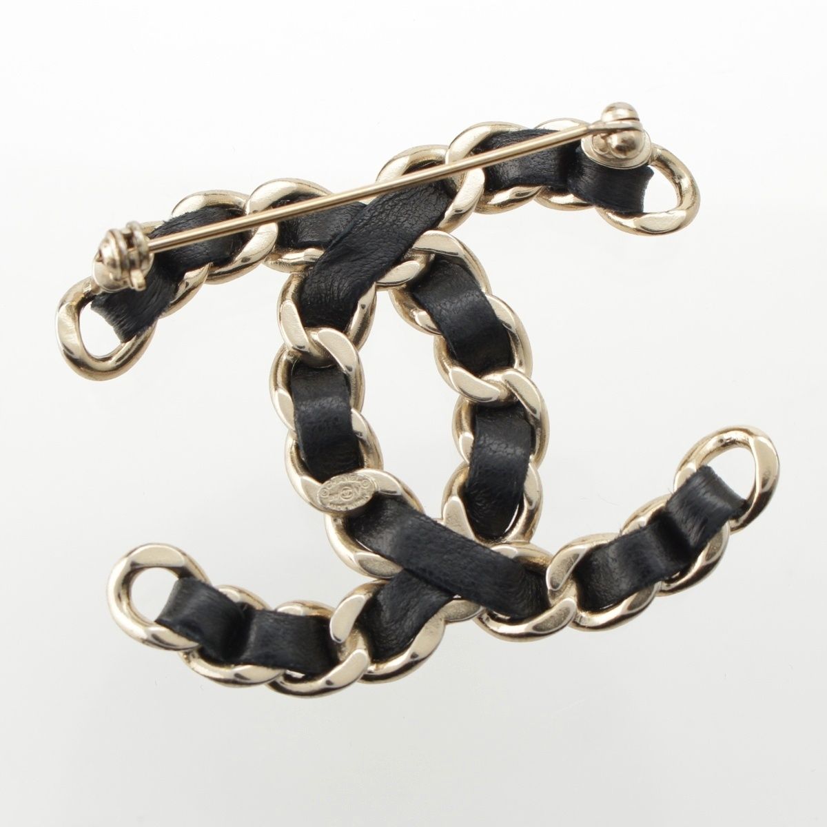 シャネル B17V レザー チェーン ココマーク ブローチ ブラック ゴールド