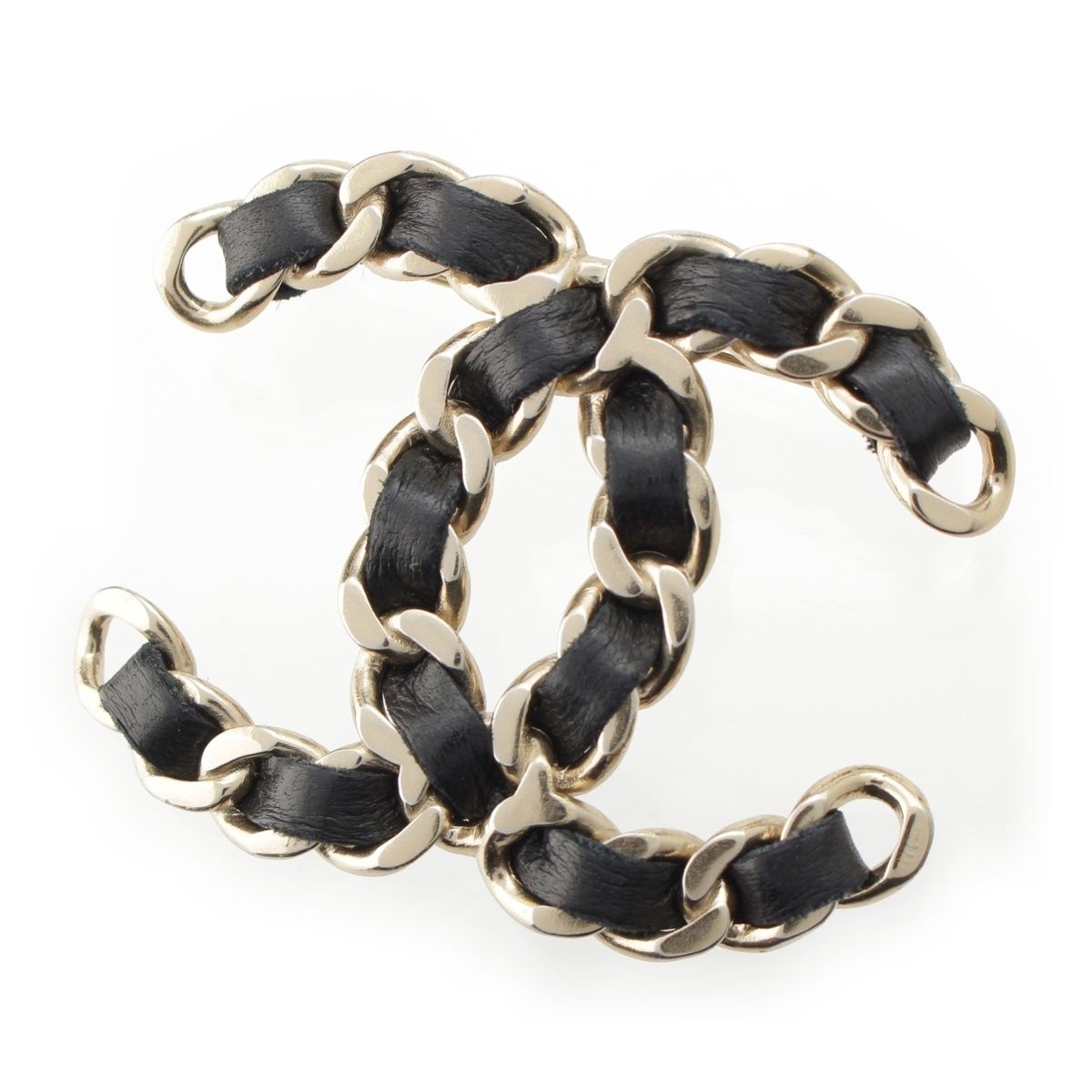 シャネル B 17 V レザー チェーン ココマーク ブローチ ブラック ゴールド