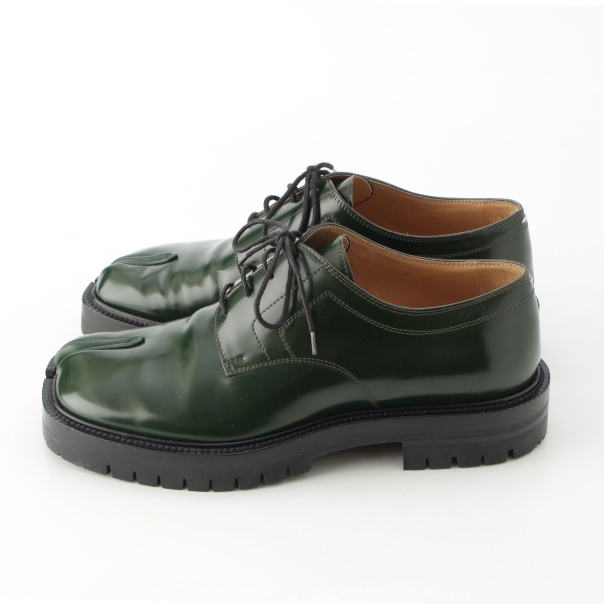  メゾンマルジェラ TABI COUNTY LACE UP ブラッシュドカーフスキン レザー タビレースアップ ローファー シューズ グリーン 42 ローファー 革靴 靴