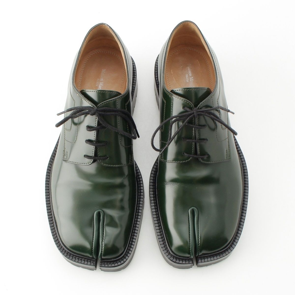 メゾンマルジェラ TABI COUNTY LACE UP ブラッシュドカーフスキン レザー タビレースアップ ローファー シューズ グリーン 42