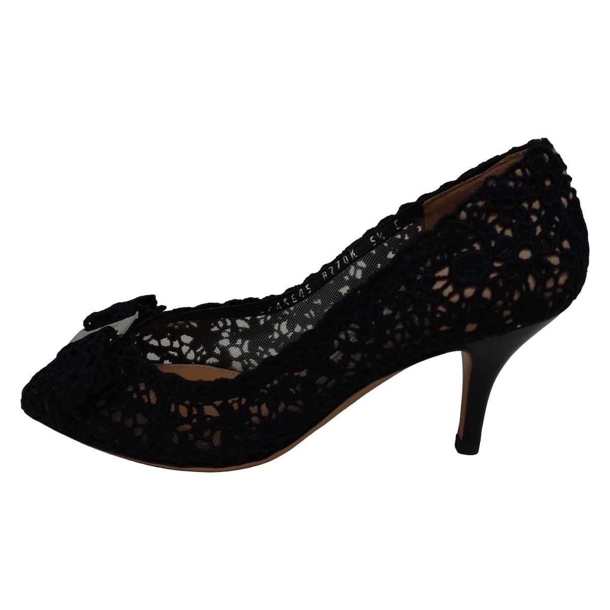 FERRAGAMO SalvatoreFerragamo サルバトーレフェラガモ パンプス 5 1 2 C レディース - 黒 ヴァラ オープントゥ 総レース メッシュ