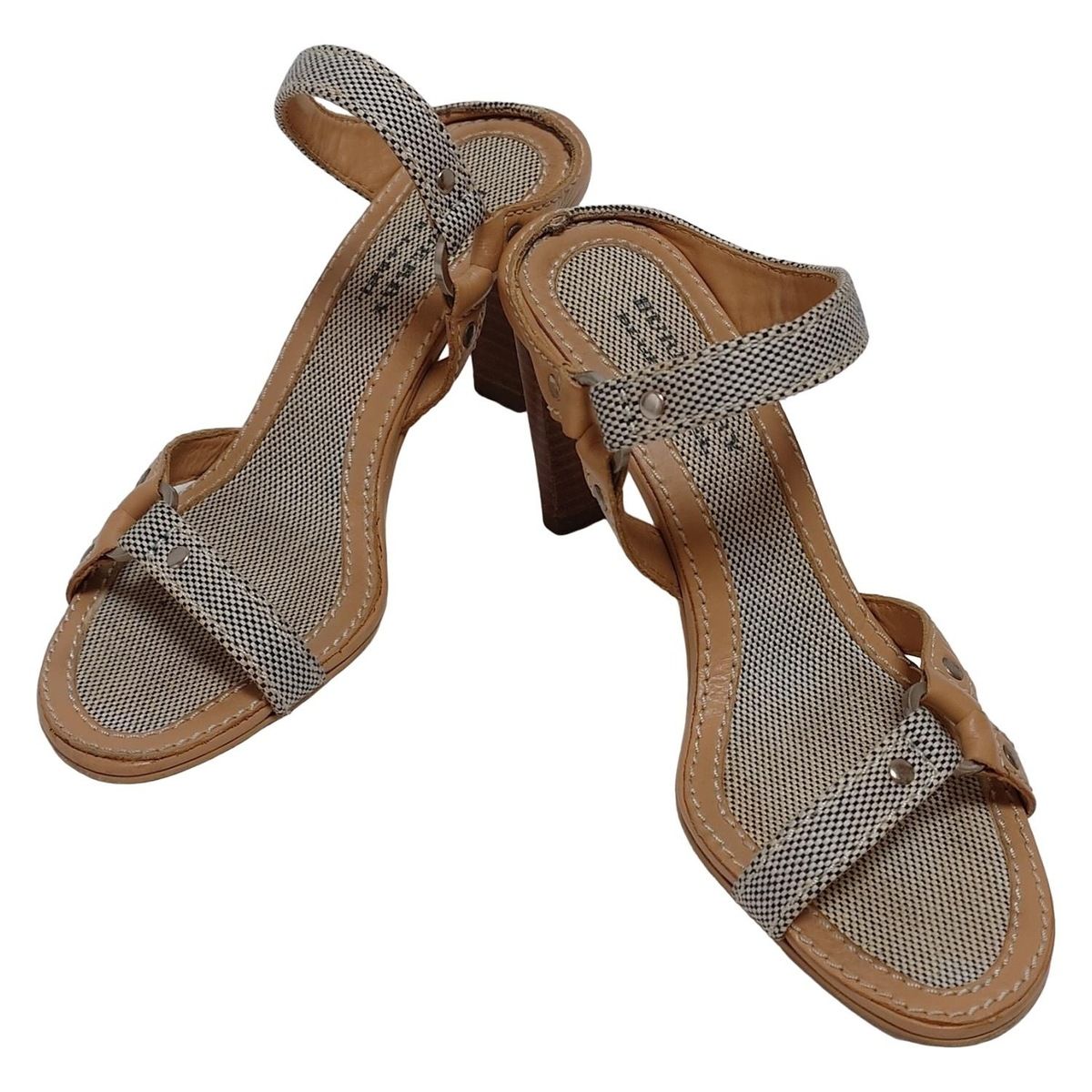 Burberry Blue Label バーバリーブルーレーベル ミュール 23 レディース - ベージュ×ネイビー×白 レザー