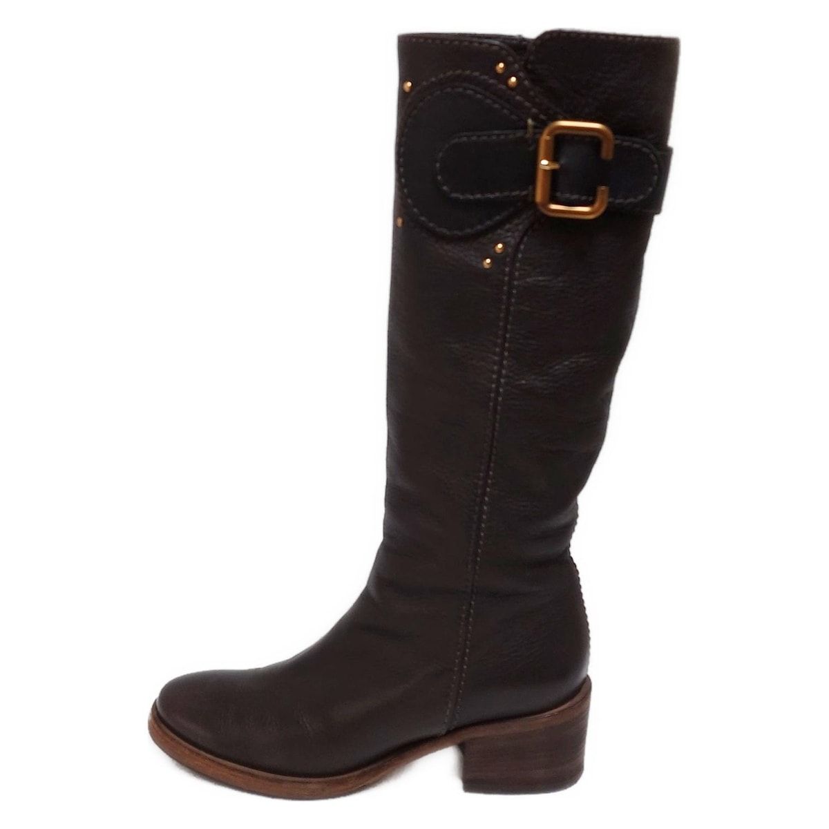 Chloe クロエ ロングブーツ 36 レディース ダークブラウン アウトソール張替済 レザー
