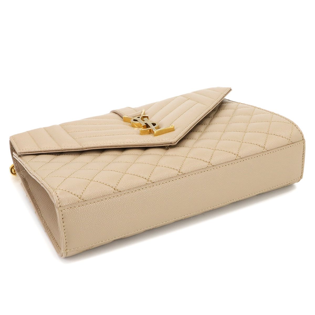 サンローラン SAINT LAURENT エンヴェロップ ミディアム チェーン ショルダー バッグ レザー ベージュ 600185 90292865 DECORATOM_COM_BR