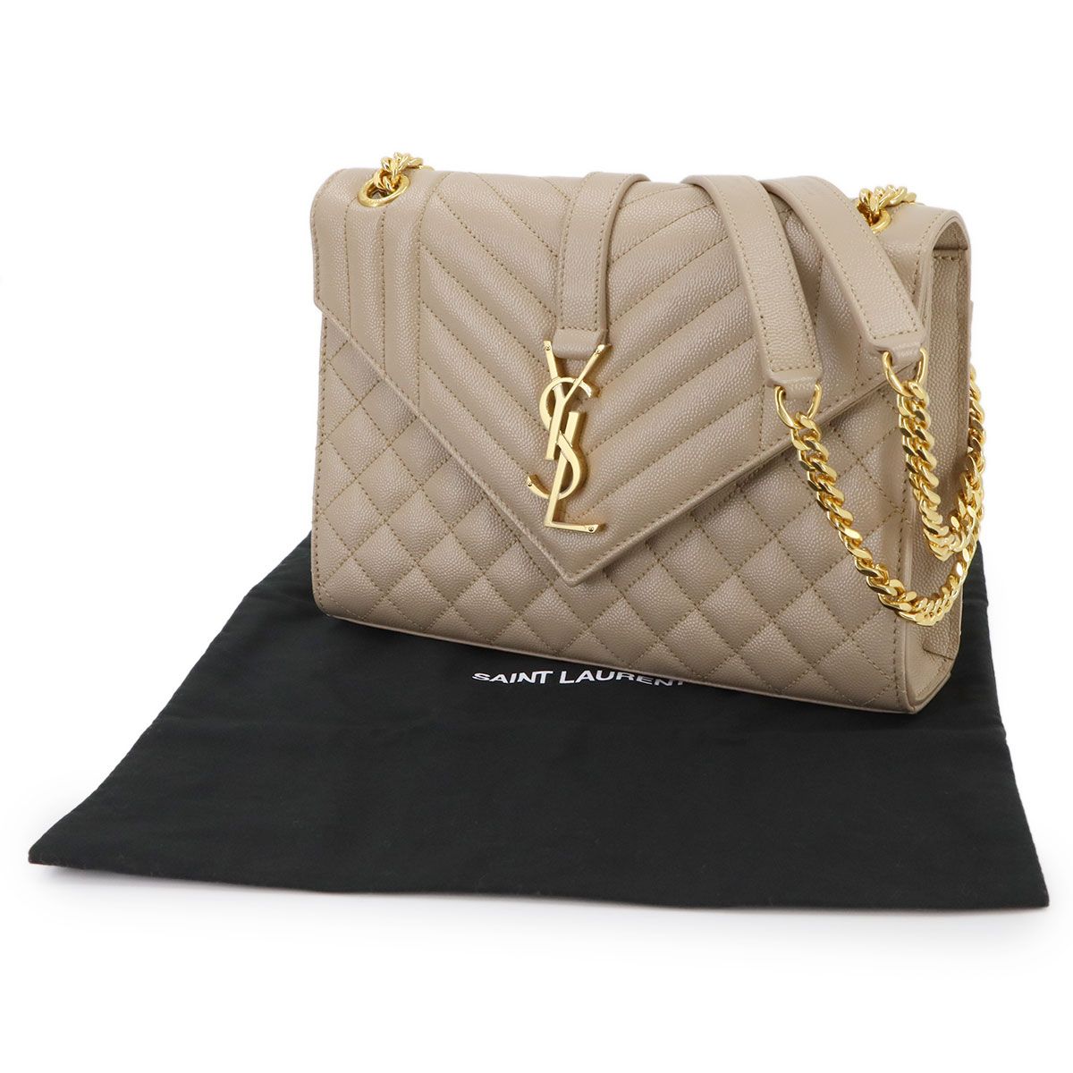 サンローラン SAINT LAURENT エンヴェロップ ミディアム チェーン ショルダー バッグ レザー ベージュ 600185 90292865