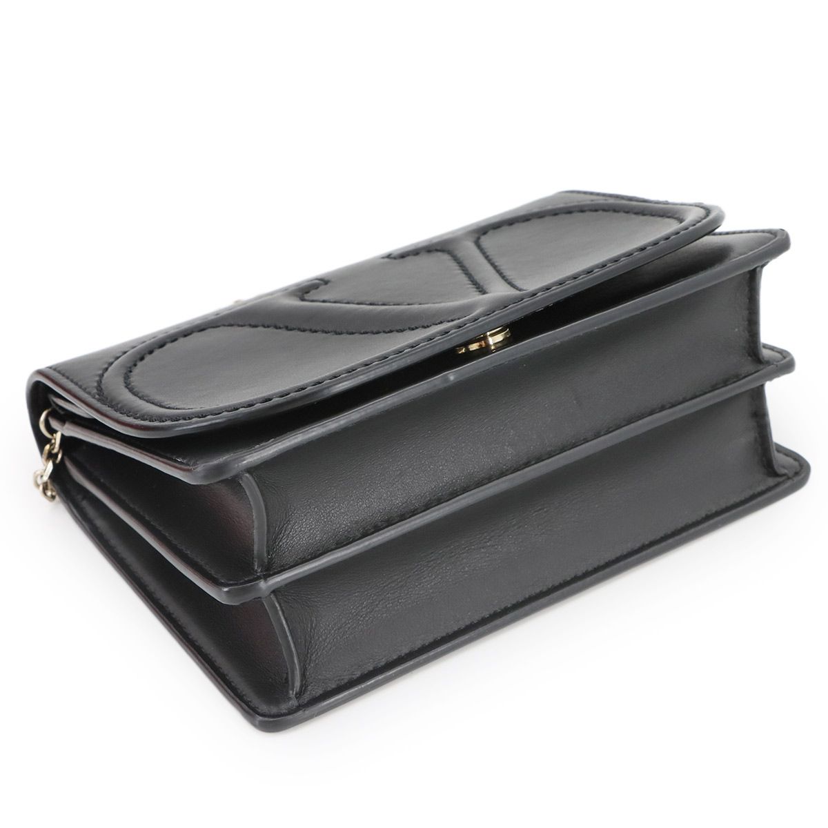 ヴァレンティノ ガラヴァーニ VALENTINO GARAVANI チェーン ショルダー バッグ レザー ブラック ゴールド 金具 Vロゴ 90299671 DECORATOM_COM_BR