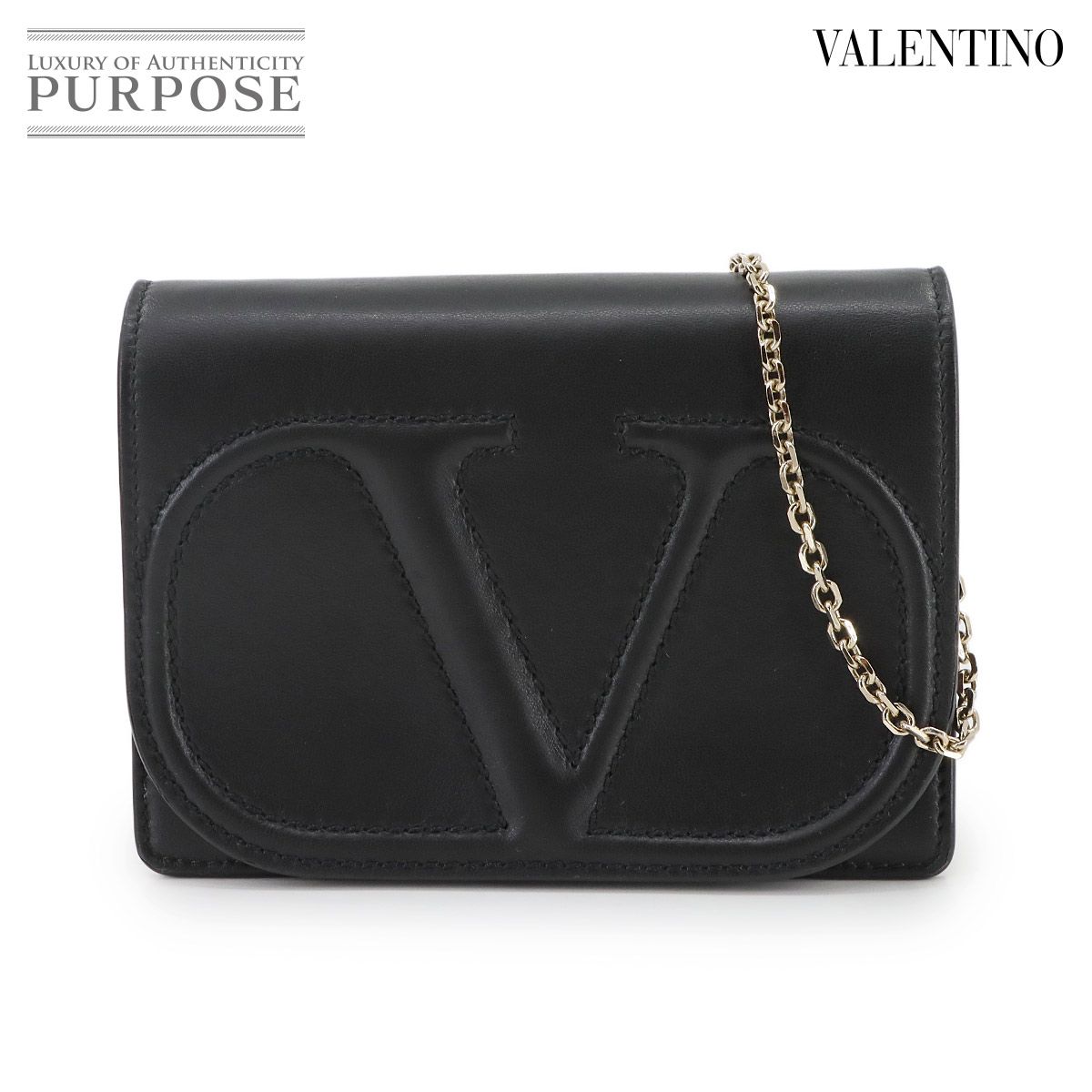 ヴァレンティノ ガラヴァーニ VALENTINO GARAVANI チェーン ショルダー バッグ レザー ブラック ゴールド 金具 Vロゴ 90299671